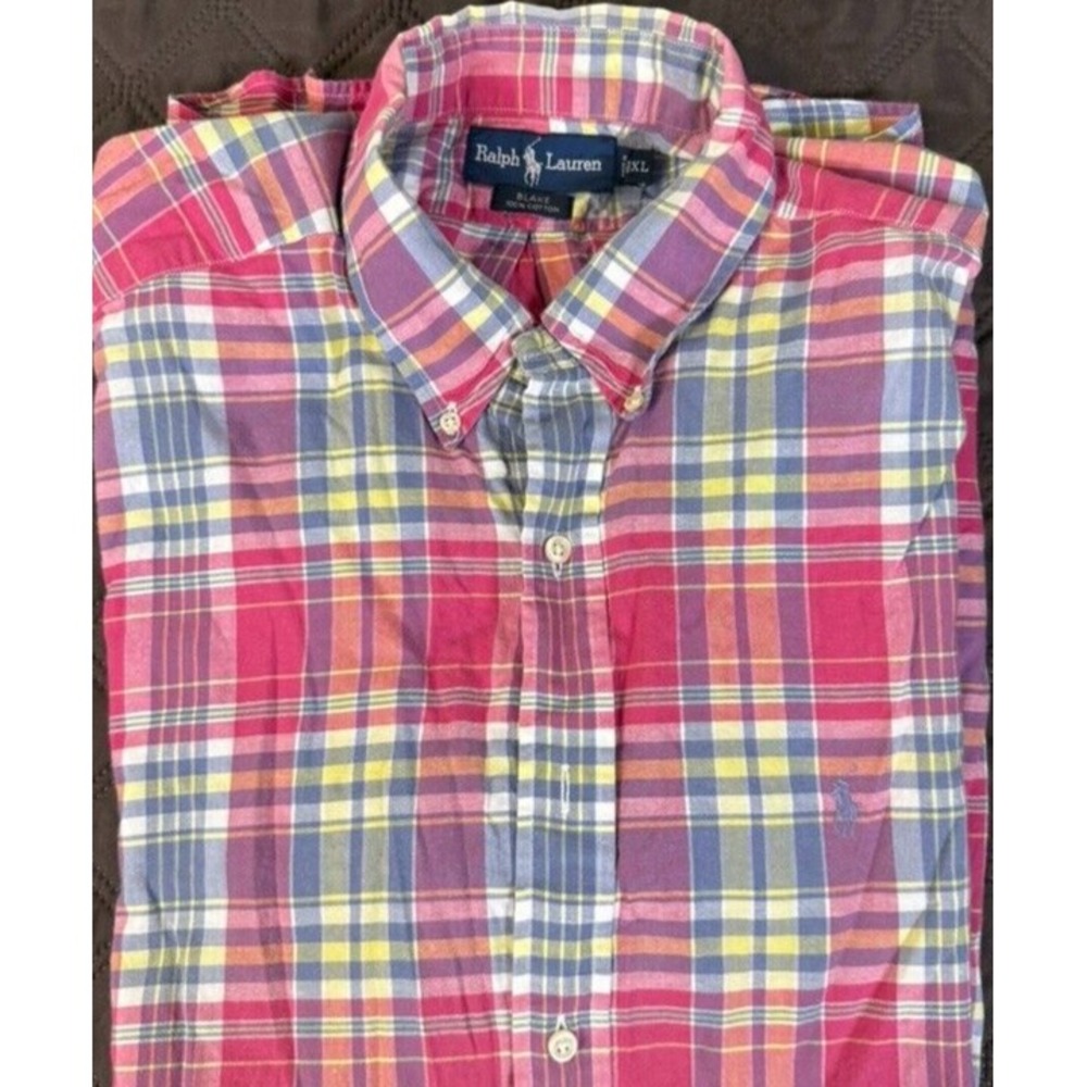 Ralph Lauren Shirt Mens XL Colorful Plaid Blake Short Sleeve Button Down‎ Cotton